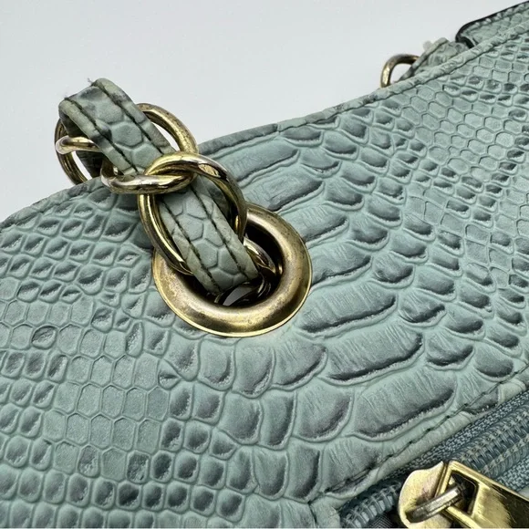 Nicole Miller Faux Leather Snakeskin Slouch Bag Chain Strap Teal - Picture 4 of 15
